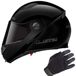 Casco Modulare LS2 Easy FF370 Doppia Visiera Nero Lucido Più Guanti Moto In Tessuto Ls2 Casco Modulare LS2 Easy FF370 Doppia Visiera Nero Lucido Più Guanti Moto In Tessuto Ls2