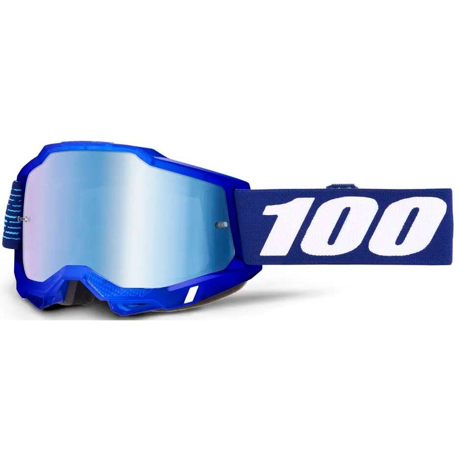 100% ACCURI 2 2028 Blue White Cross Enduro Motorcycle Goggles with Blue Mirror Lens