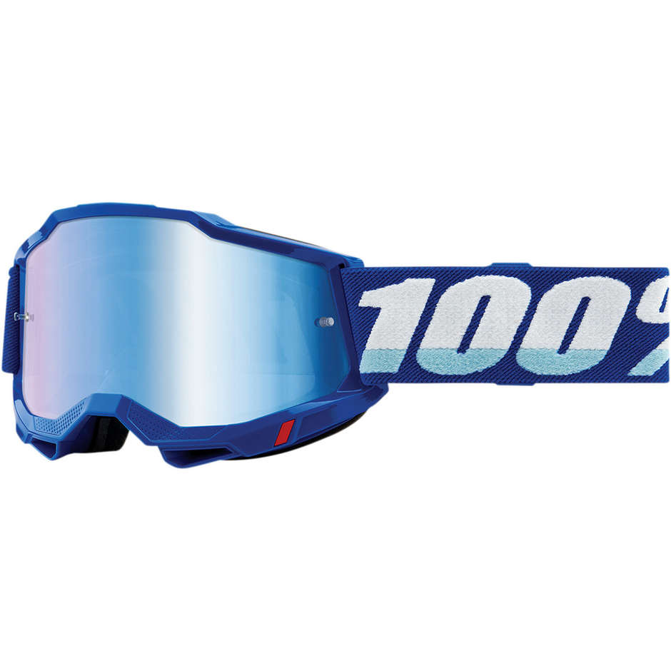 100% ACCURI 2 Blue Cross Enduro Motorcycle Goggles Blue Mirror Lens