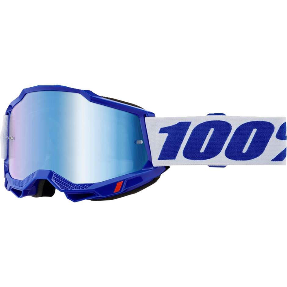 100 % ACCURI 2 BLUE Cross Enduro Motorradmaske mit blauer Spiegellinse