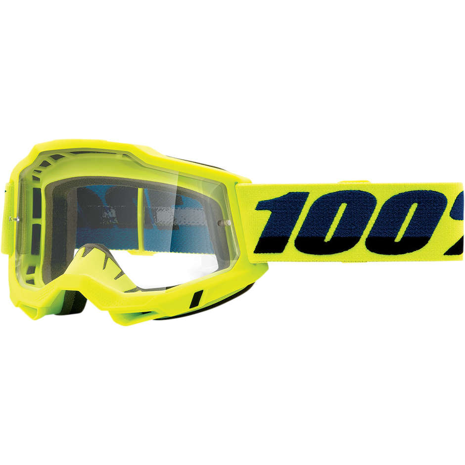 100% ACCURI 2 Fluo Yellow Cross Enduro Motorcycle Glasses Transparent Lens