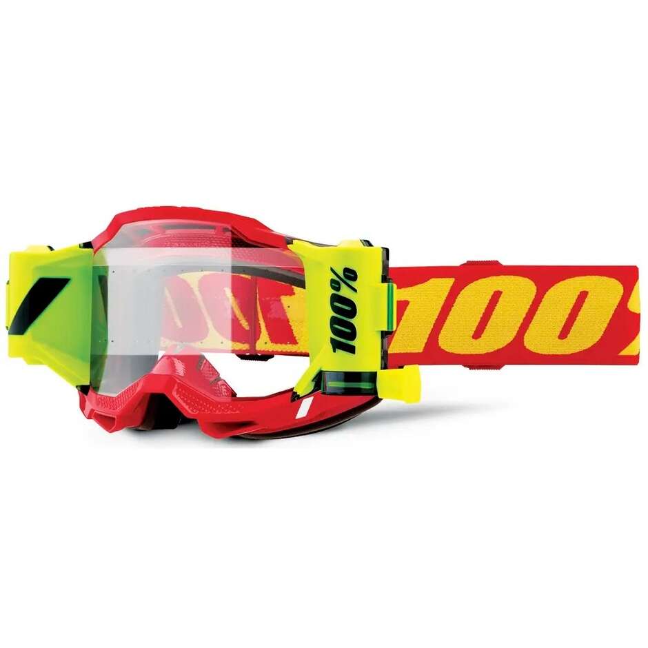 100% ACCURI 2 FORECAST Motocross Enduro Mask, Red, Fluorescent Yellow, Clear Lens