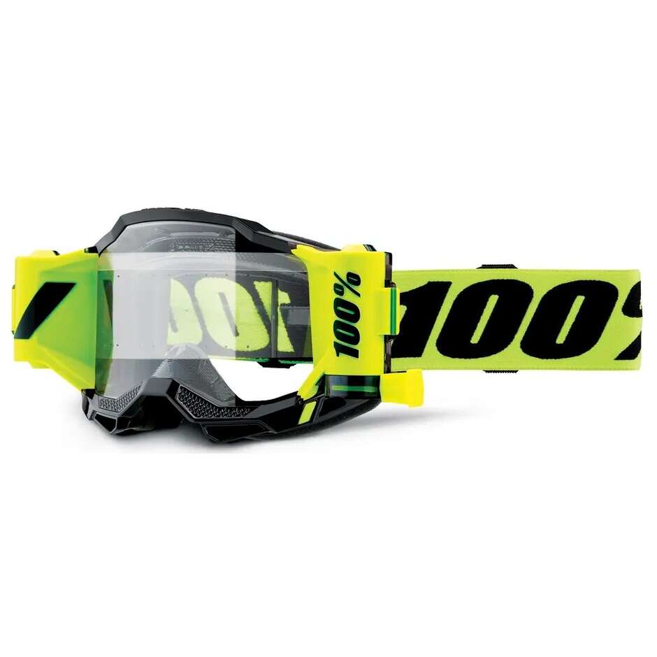 100% ACCURI 2 FORECAST Motocross Enduro Maske Schwarz Fluoreszierendes Gelb Klare Linse