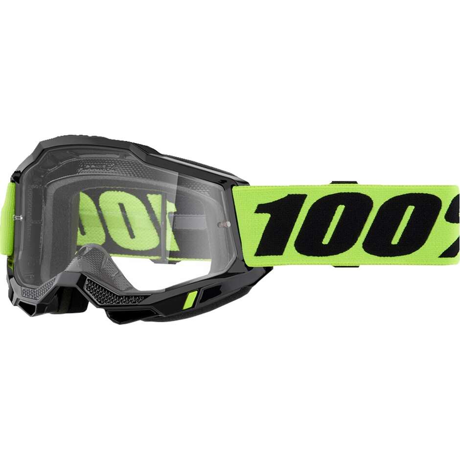 100% ACCURI 2 NEON Yellow Cross Enduro Motorcycle Mask with Transparent Lens