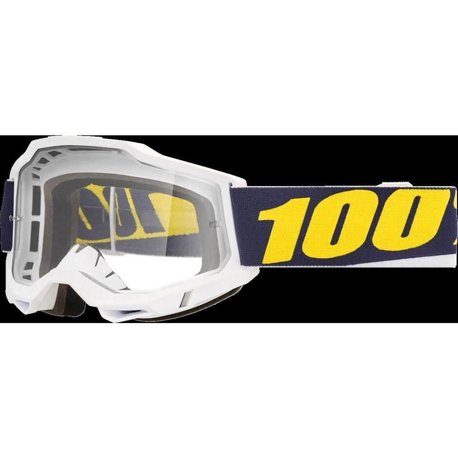 100% ACCURI 2 TORC Cross Enduro Motorcycle Goggles Black White Yellow Clear Lens