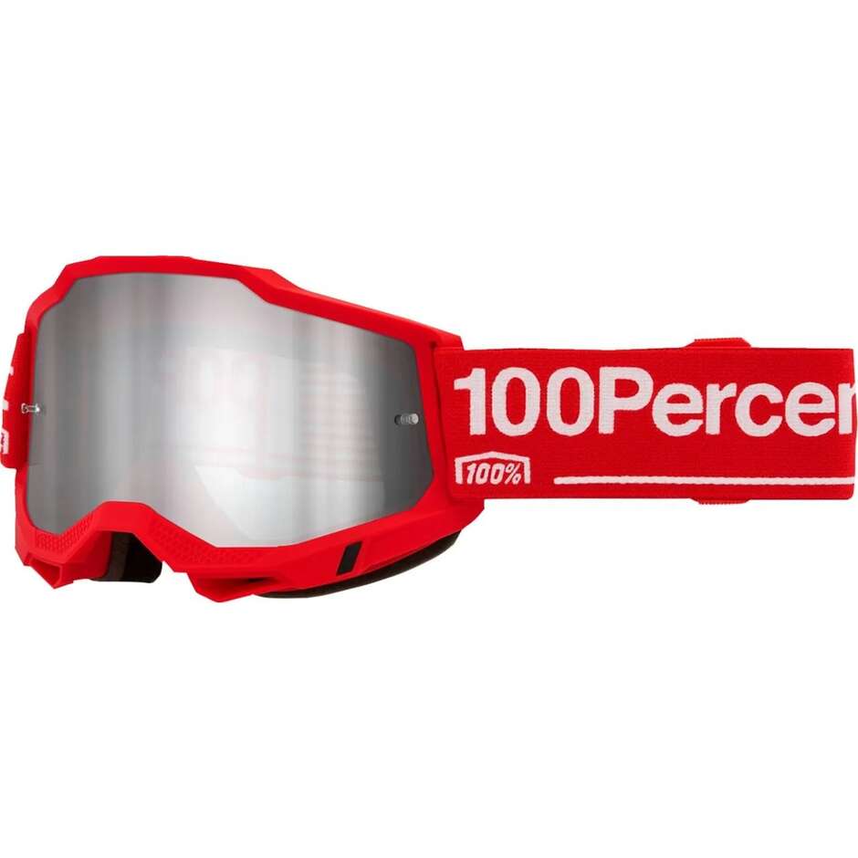 100% ACCURI 2 WOLG Motocross Enduro Goggles Red Silver Mirror Lens
