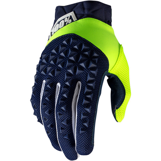 100% AIRMATIC Cross Enduro Motorcycle Gloves Navy Yellow Fluo