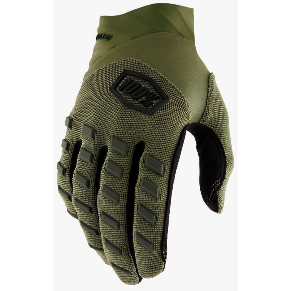100% AIRMATIC Military Green Cross Enduro Motorcycle Gloves