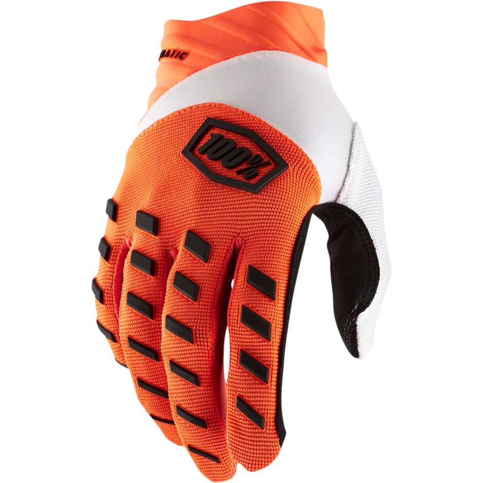 100 % AIRMATIC Orange-weiße Moto Cross Enduro MTB-Handschuhe