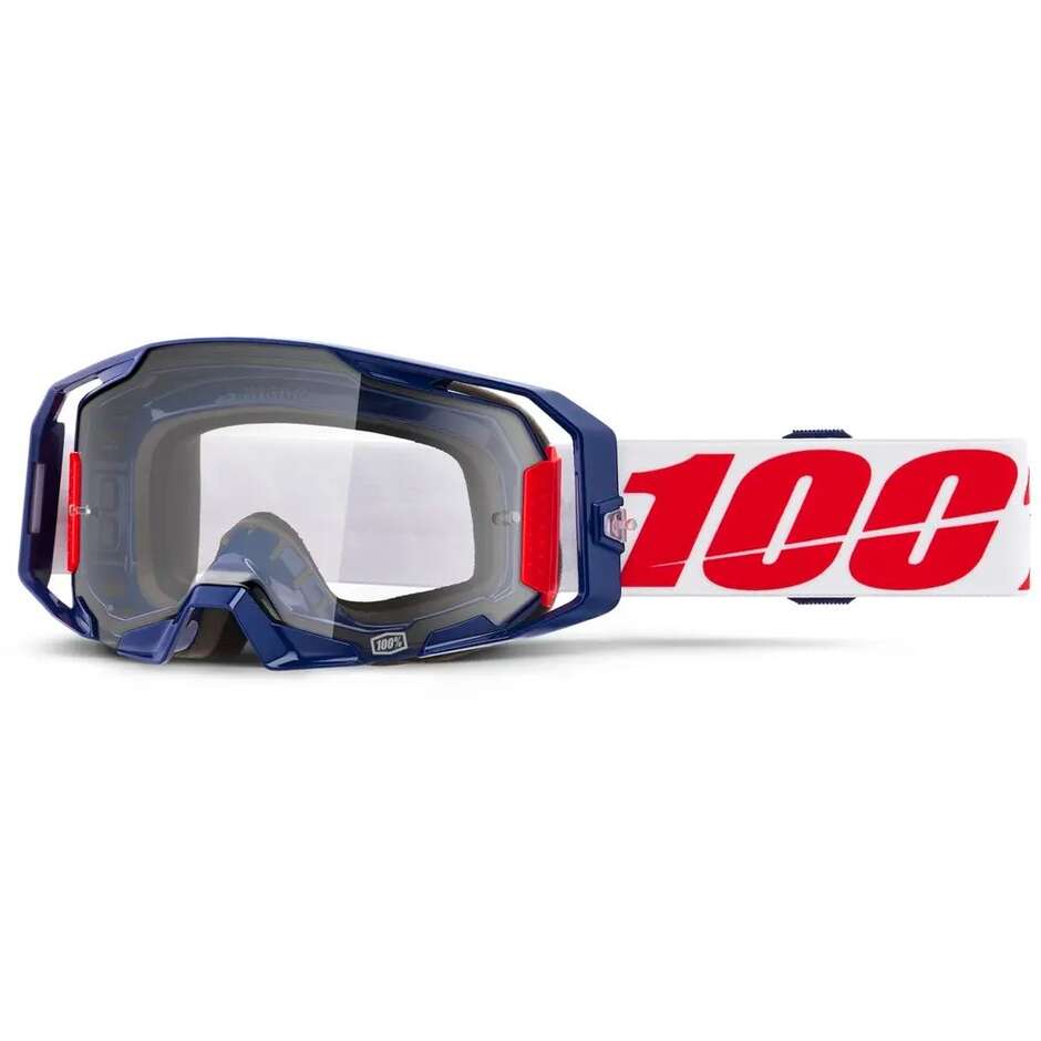 100% ARMATIC MACHZ Motocross Enduro Mask Blue White Red Clear Lens