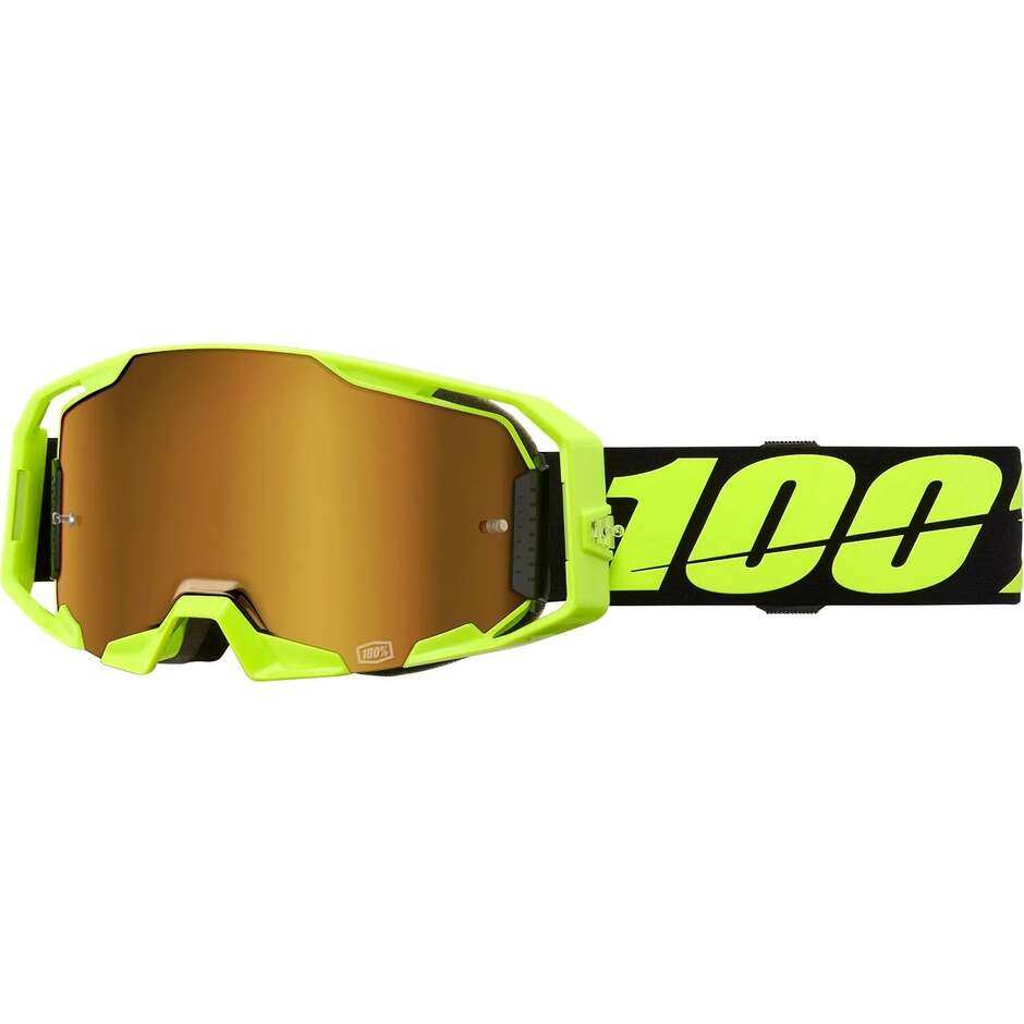 100% ARMATIC Motocross Enduro Goggles Black Fluo Yellow Gold Mirror Lens