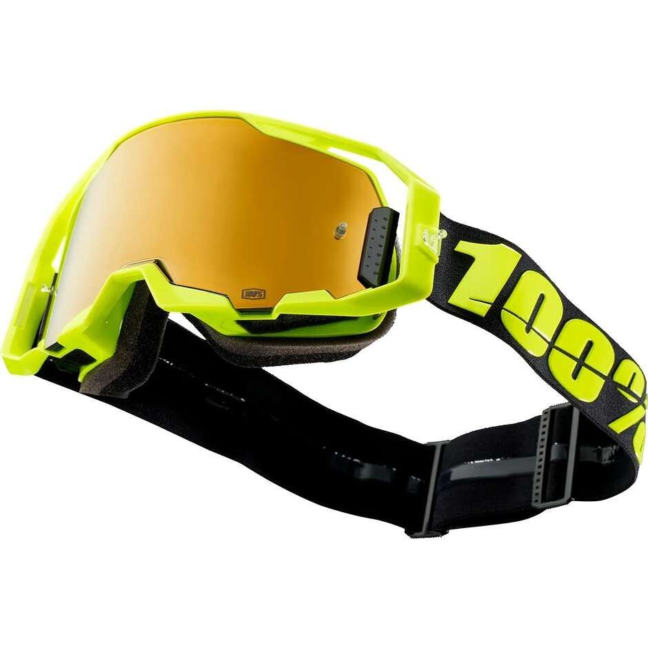100% ARMATIC Motocross Enduro Goggles Black Fluo Yellow Gold Mirror Lens