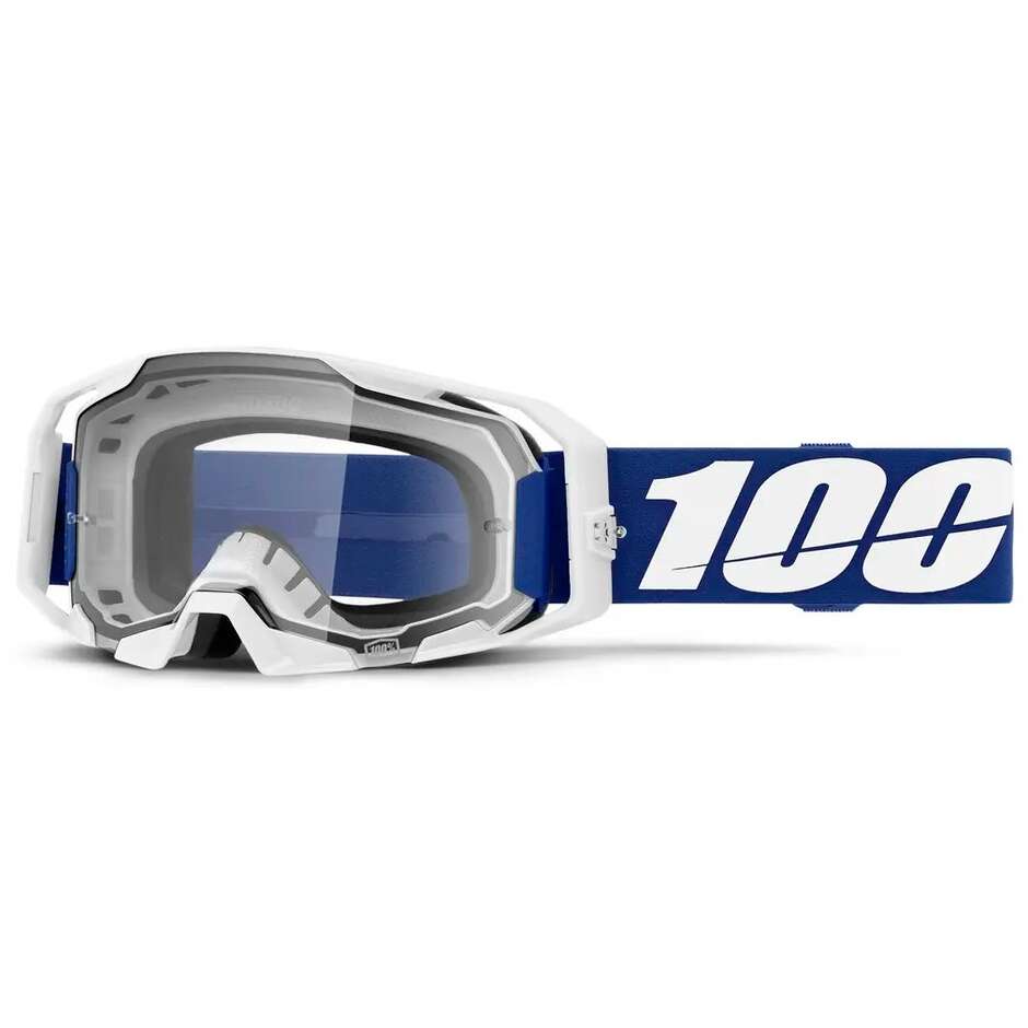 100% ARMATIC Motocross-Enduro-Maske, blau-weiß, klare Gläser
