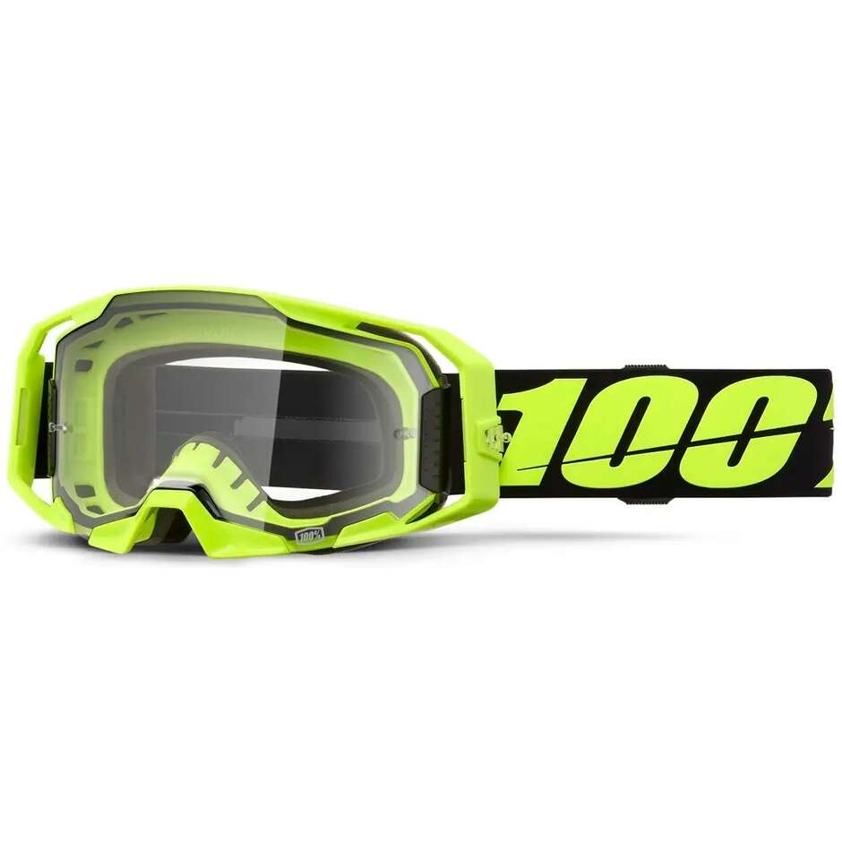 100% ARMATIC NEON Cross Enduro Motorradmaske Schwarz Fluoreszierendes Gelb Klare Linse