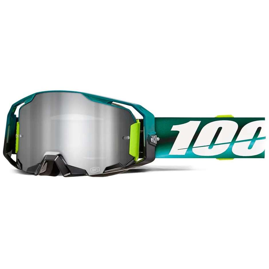 100 % ARMATIC POLARITY Motocross Enduro Maske Schwarze grüne silberne Linse