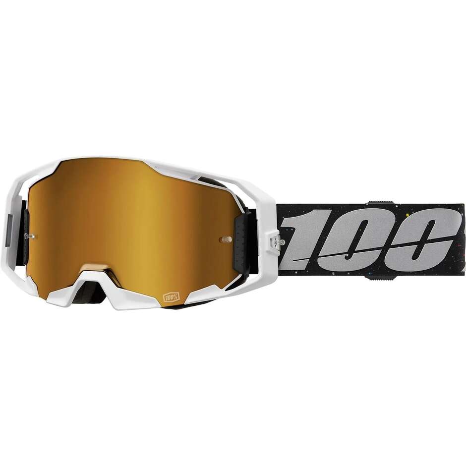100% ARMATIC RAPID Motocross Enduro Goggles Black White Gold Mirror Lens