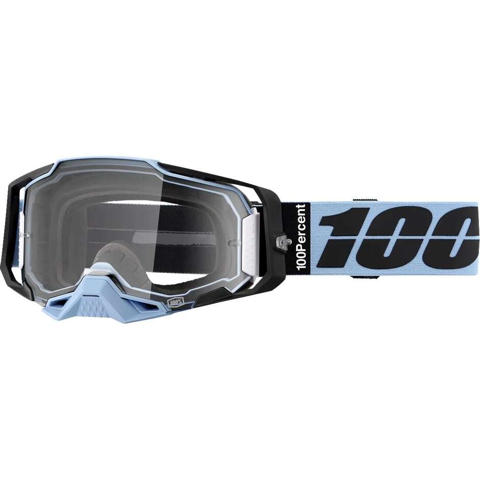 100% ARMEGA Cross Enduro Motorcycle Goggles, Light Blue, Black, Clear Lens