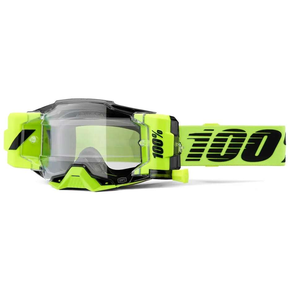 100% ARMEGA FORECAST Motocross Enduro Maske Schwarz Fluoreszierendes Gelb Klare Linse