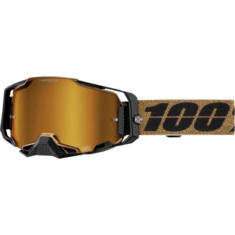 100 % ARMEGA HiPER GLORY Cross Enduro Motorradmaske mit goldener Spiegellinse
