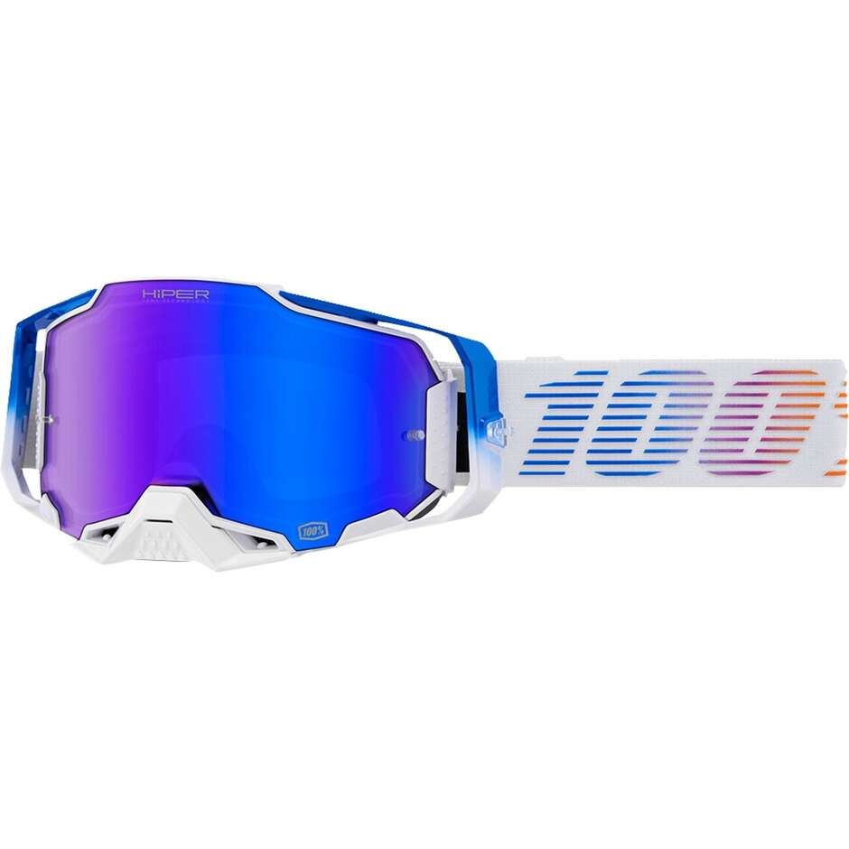 100 % ARMEGA HiPER NEO Cross Enduro Motorradmaske mit blauer Spiegellinse