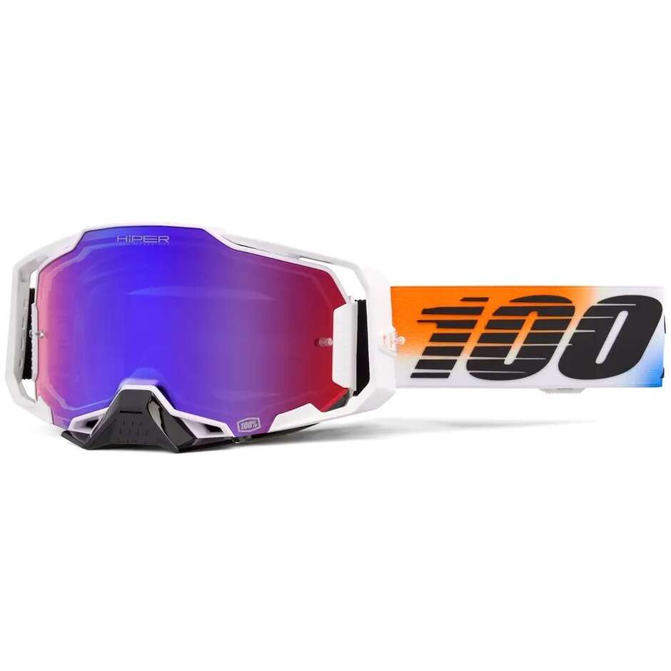 100% ARMEGA HIPER UNITED Cross Enduro Motorcycle Goggles, Light Blue, White, Orange, Red Lens, Mirror