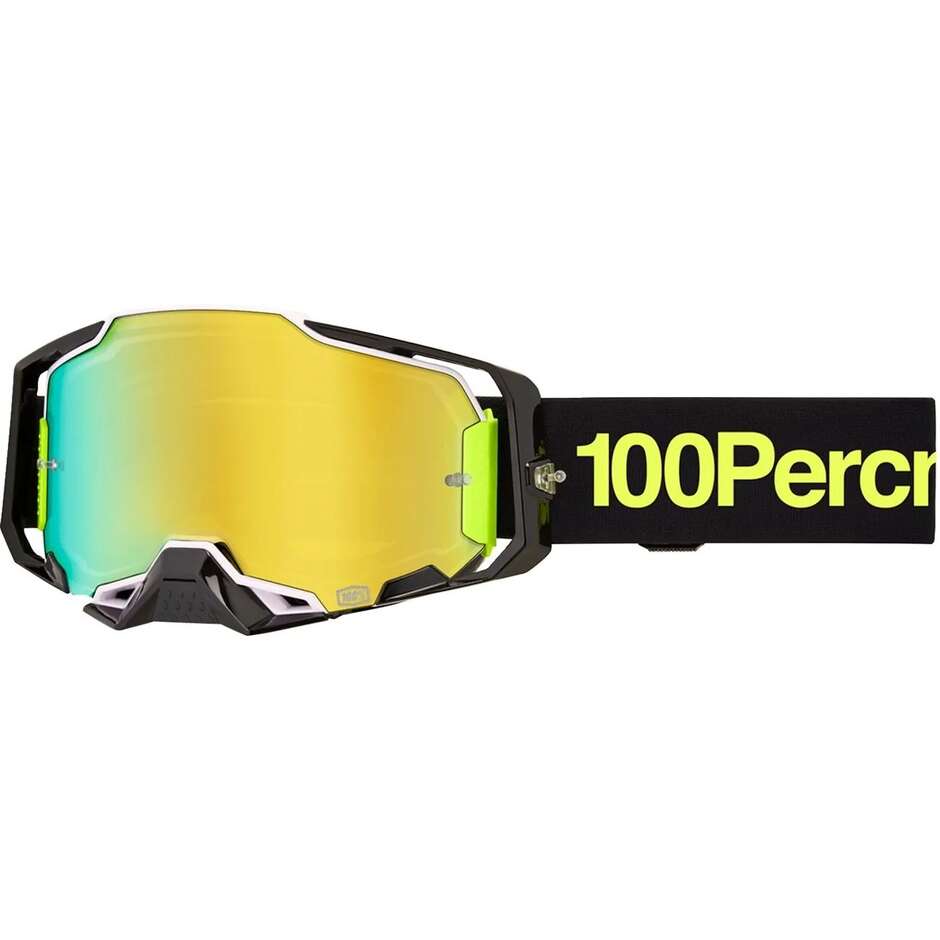 100% ARMEGA ORBAN Motocross Enduro Goggles Black White Fluo Yellow Iridium Mirror Lens