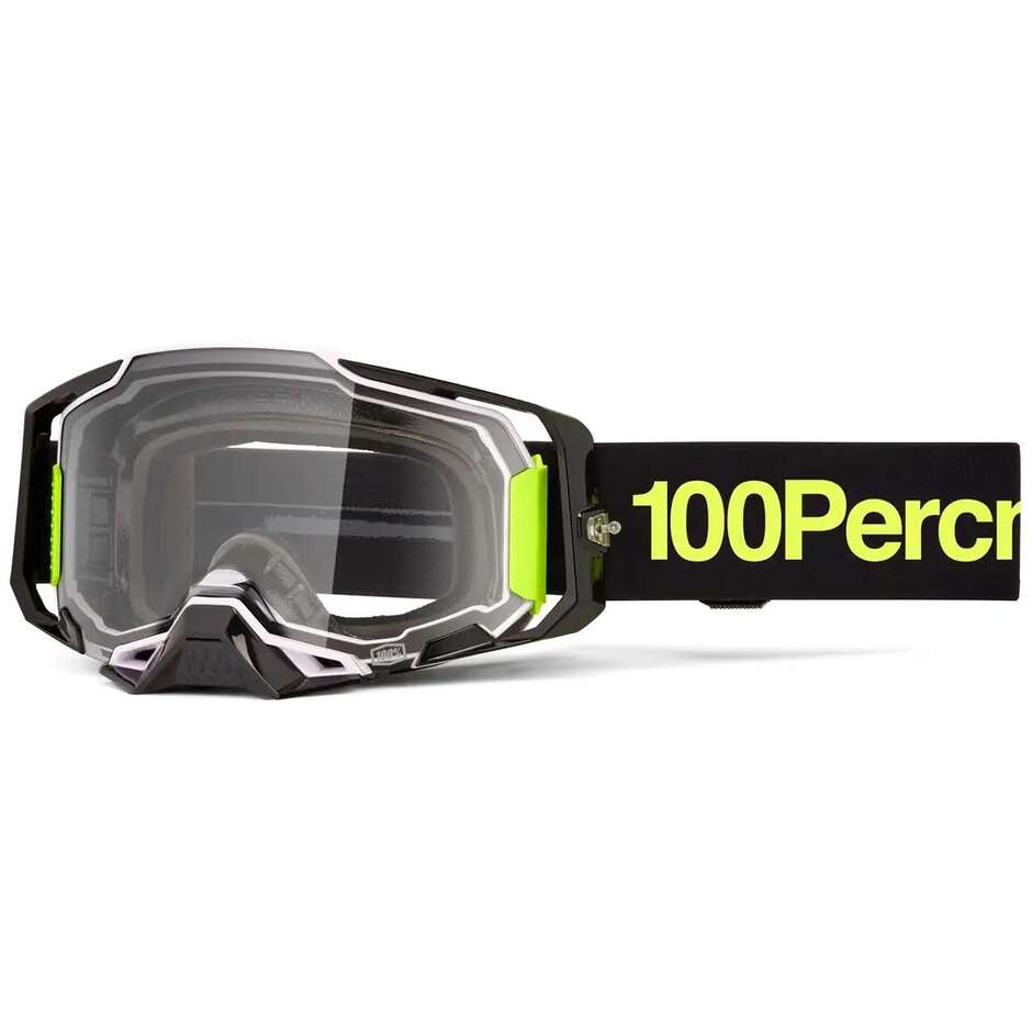 100% ARMEGA ORBAN Motocross Enduro Mask Black Fluorescent Yellow White Clear Lens