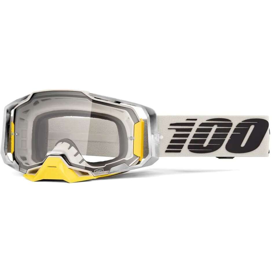 100% ARMEGA VIGGO Cross Enduro Motorradbrille, silber-gelb-weiß, klare Gläser