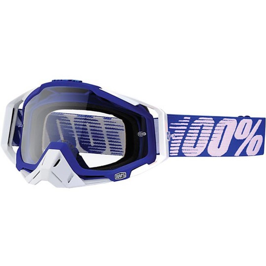 100% RACECRAFT Cross Enduro Lunettes de moto Blue White Clear Lens