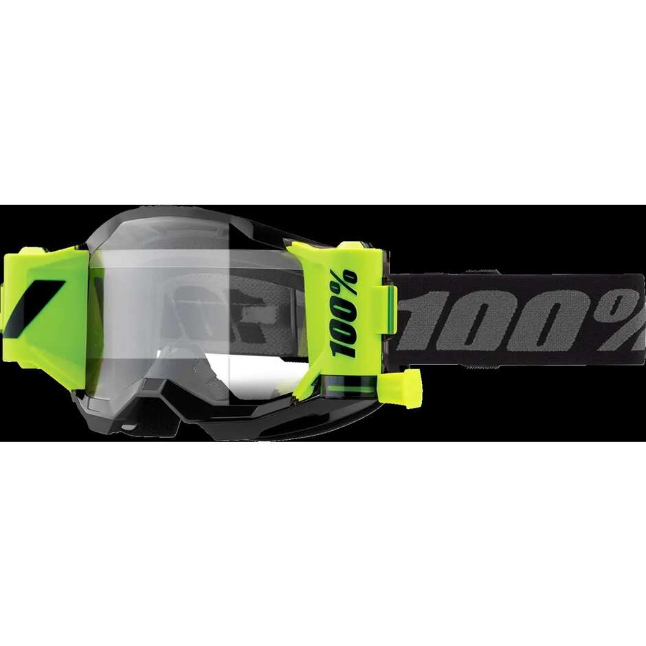 100% STRATA 2 FORECAST Motocross Enduro Maske Schwarz Grau Fluoreszierendes Gelb Klare Linse