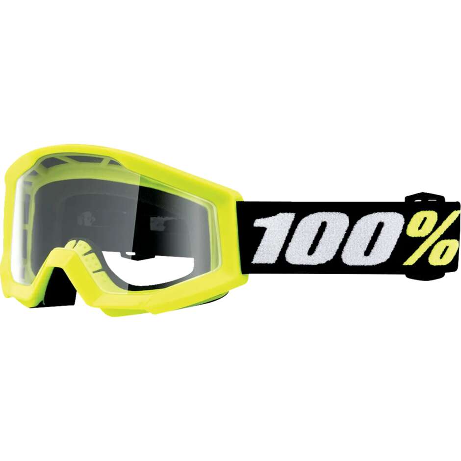 100% STRATA MINI Motocross Enduro Goggles Yellow Clear Lens