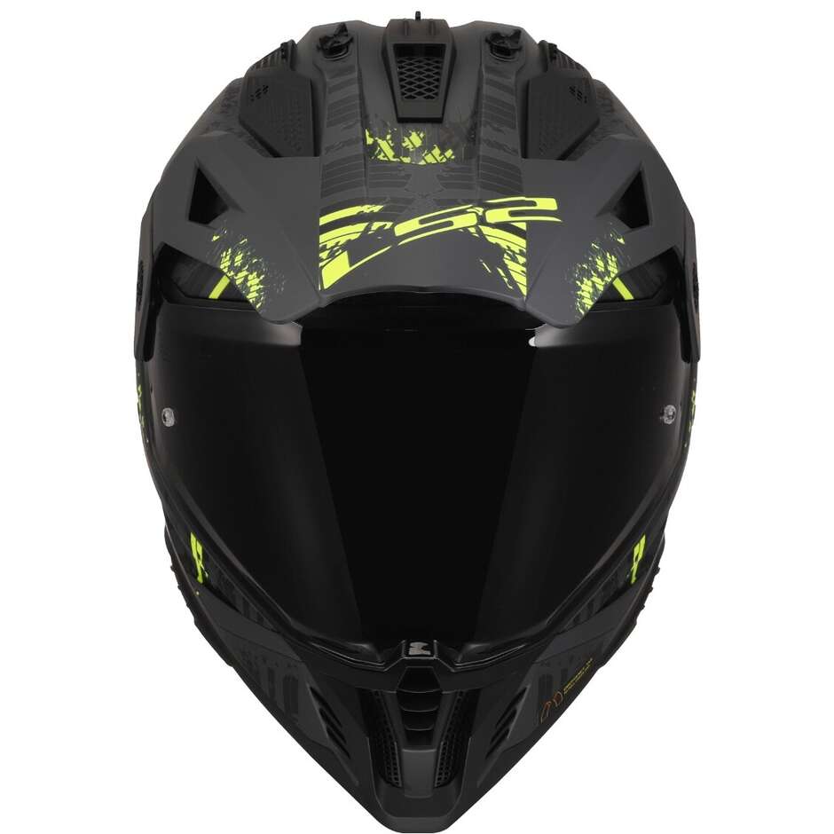 Abenteuer-Motorradhelm Ls2 MX702 PIONEER 2 CRAZY Matt Schwarz Grau Gelb