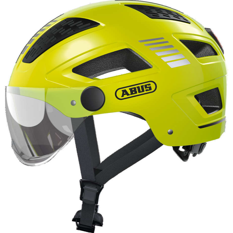 Abus Hyban 2.0 Ace Fahrradhelm mit Visier und gelbem LED-Signal