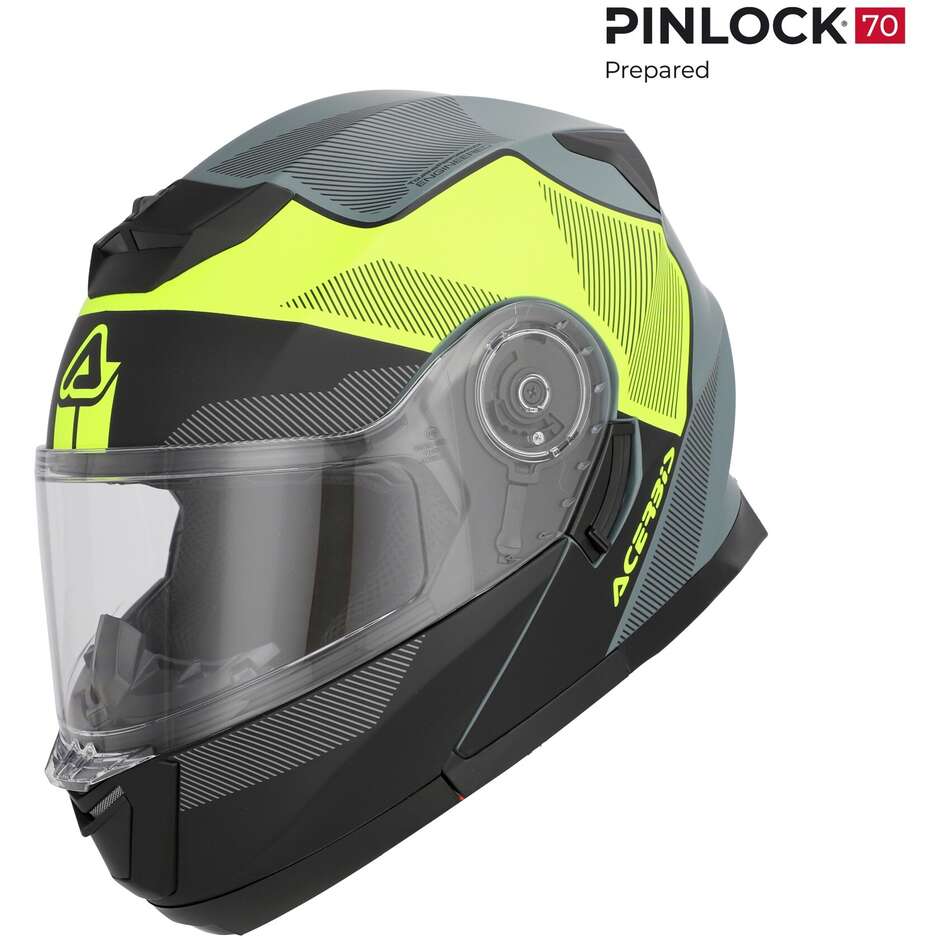 Acerbis SEREL 22.06 Double Visor Modular Motorcycle Helmet, Black, Fluorescent Yellow