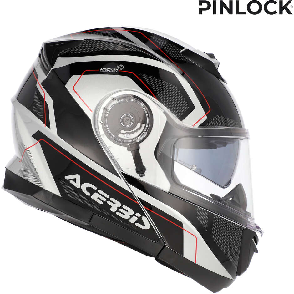 Acerbis SEREL 22.06 Double Visor Modular Motorcycle Helmet Black Silver Red