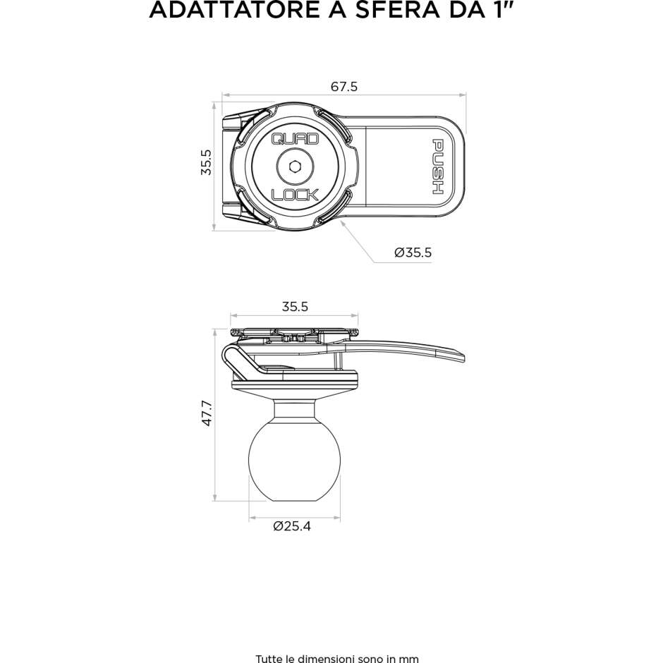 Adattatore Quad Lock QLM-BAL-2 A Sfera Da 1"