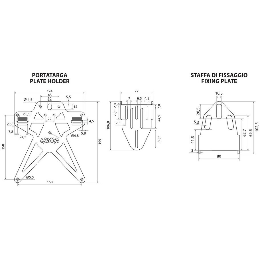 Aero-X Evo 6 Lampa Support de plaque d'immatriculation universel réglable pour moto