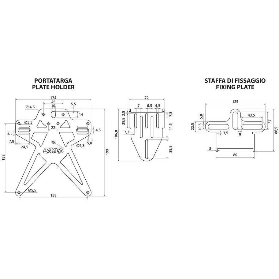 Aero-X Evo 7 Lampa Support de plaque d'immatriculation universel réglable pour moto