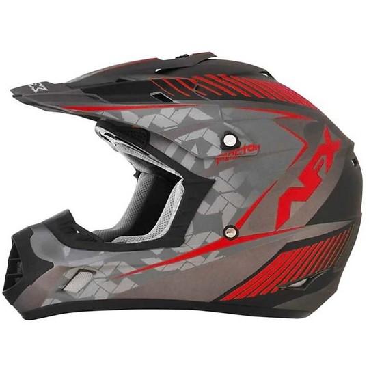 Afx FX-17 Factor Frost Gray Red Motorcycle Helmet Cross Enduro