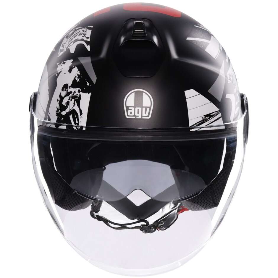 AGV ETERES HISTORY Jet Motorradhelm Matt Schwarz Weiß Rot