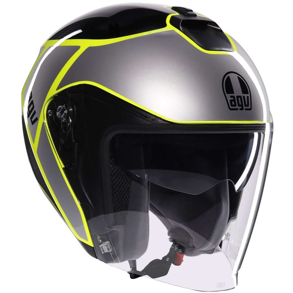 AGV IRIDES DAVAO Jet Motorcycle Helmet Black Grey Fluorescent Yellow