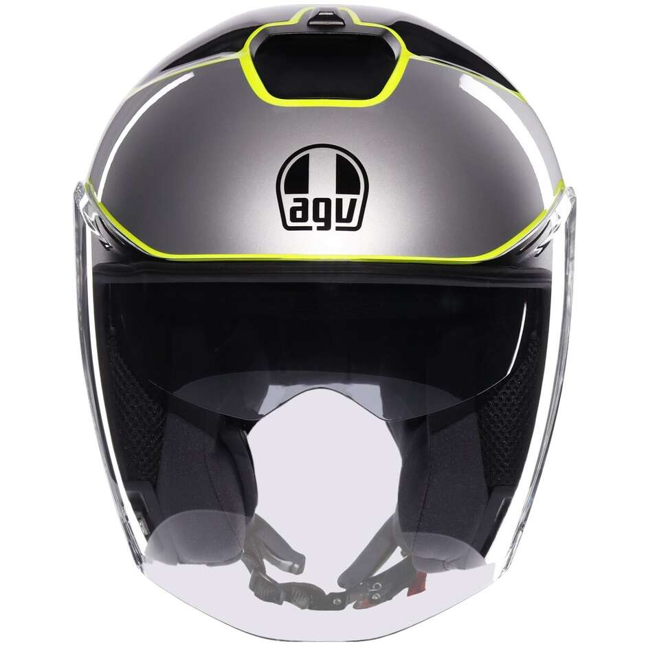 AGV IRIDES DAVAO Jet Motorcycle Helmet Black Grey Fluorescent Yellow