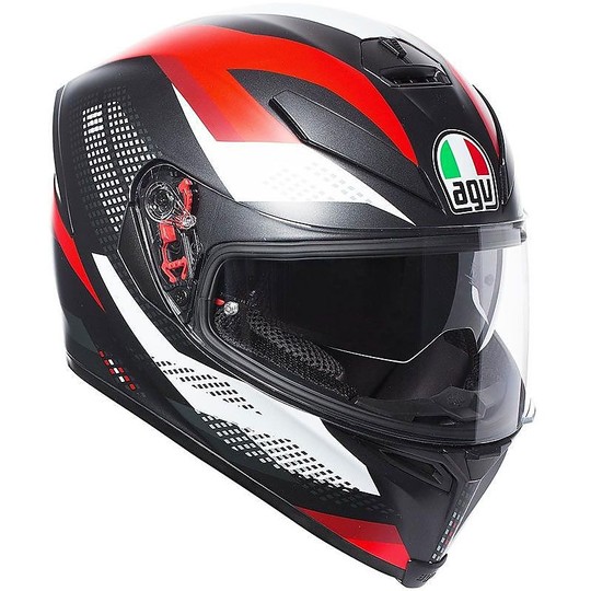 AGV K-5 S Integral Motorcycle Helmet Black White Marble Red Matte