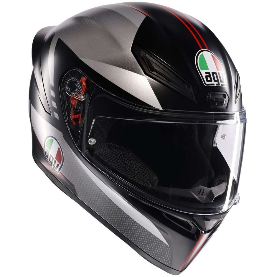 AGV K1 S LAP Integralhelm für Motorräder, Mattschwarz, Grau, Rot