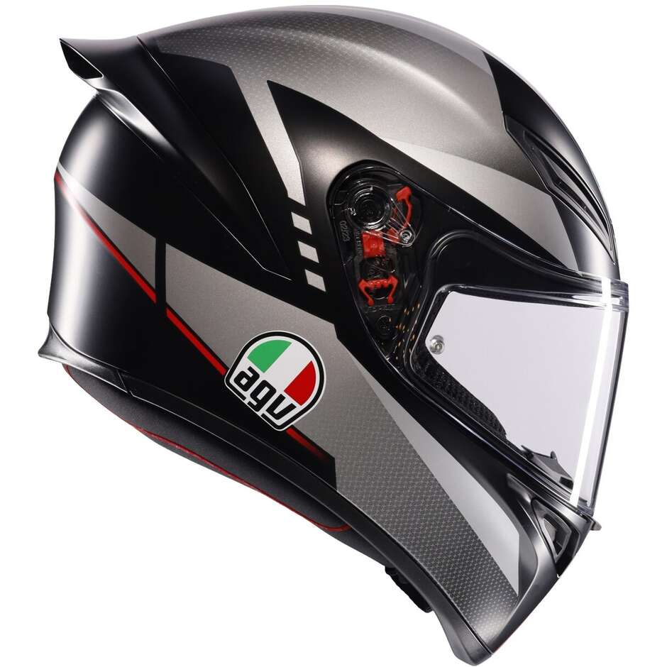 AGV K1 S LAP Integralhelm für Motorräder, Mattschwarz, Grau, Rot