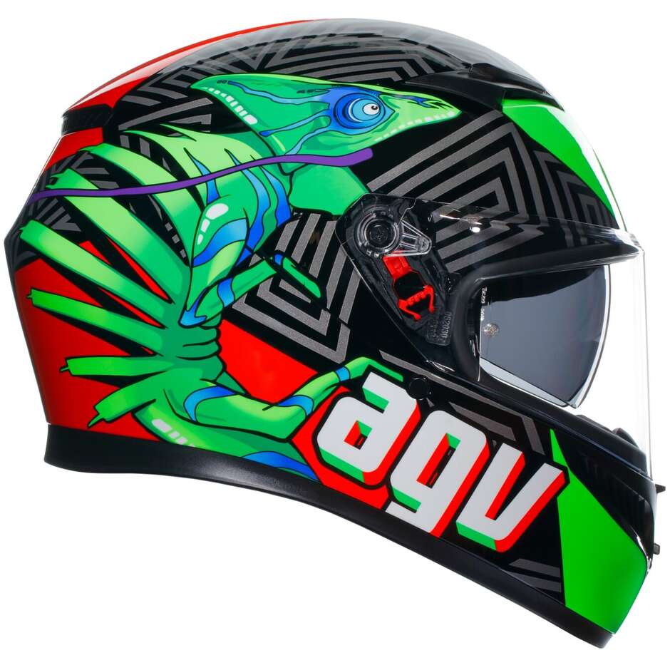 Agv K3 KAMALEON Integral Motorcycle Helmet Black Red Green