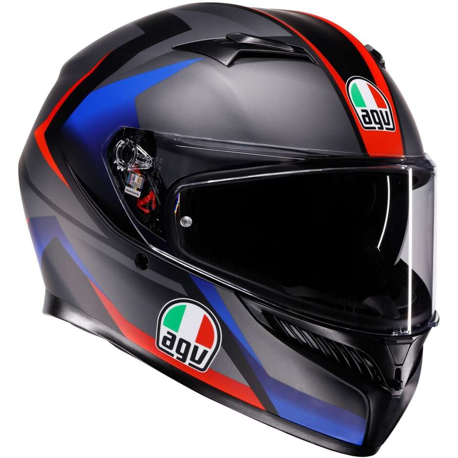 AGV K3 STRIGA Integralhelm für Motorräder, Mattschwarz, Blau, Rot