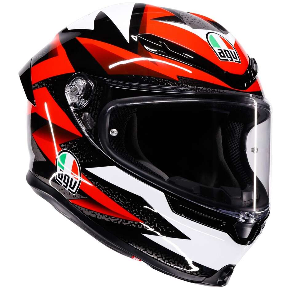 AGV K6 S BRAVEN Integralhelm für Motorräder, Schwarz, Rot, Weiß