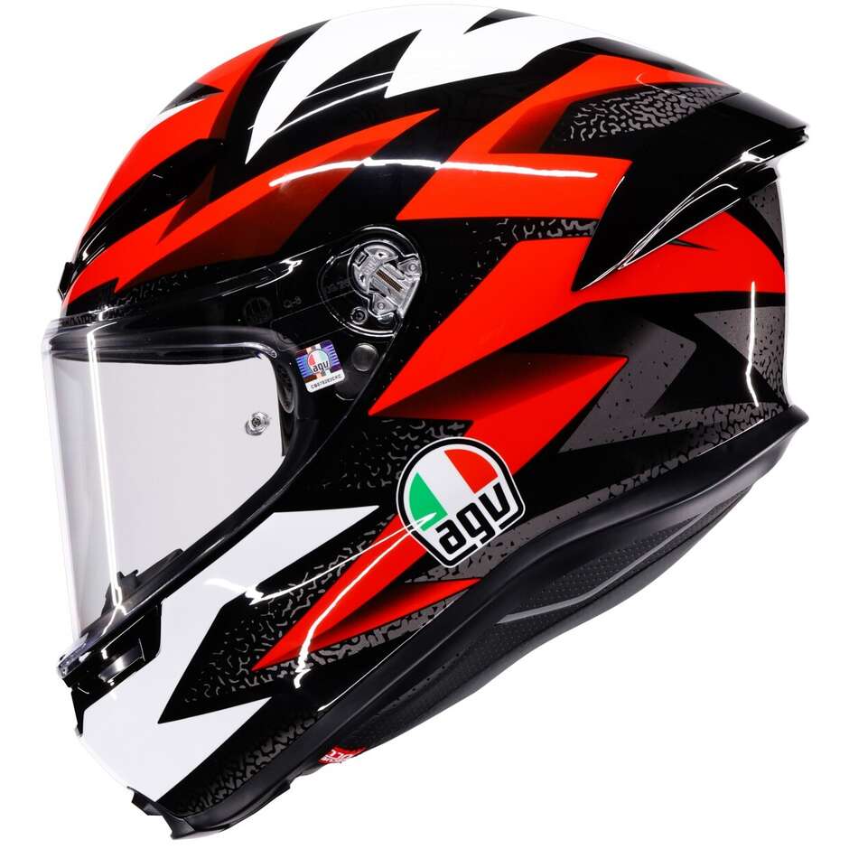 AGV K6 S BRAVEN Integralhelm für Motorräder, Schwarz, Rot, Weiß