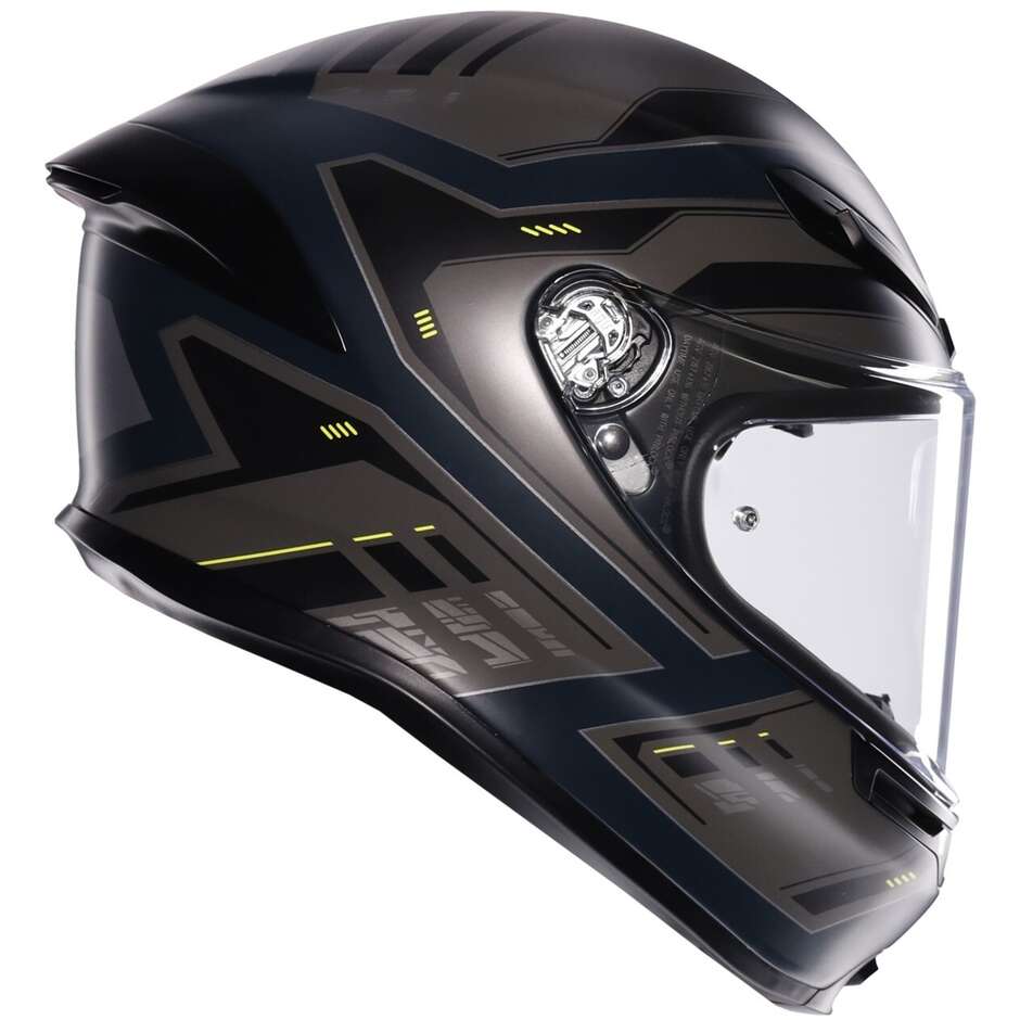 AGV K6 S ENHANCE Integralhelm für Motorräder, Mattgrau/Fluoreszierendes Gelb